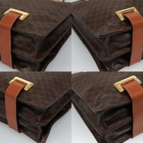 CELINE Macadam Canvas Shoulder Bag Pvc Leather Brown Gold - Picture 10 of 13